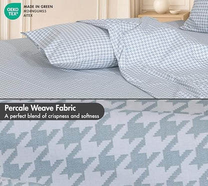 RUVANTI 100% Cotton Twin Sheets, Percale Weave Twin Sheet Set, Houndstooth