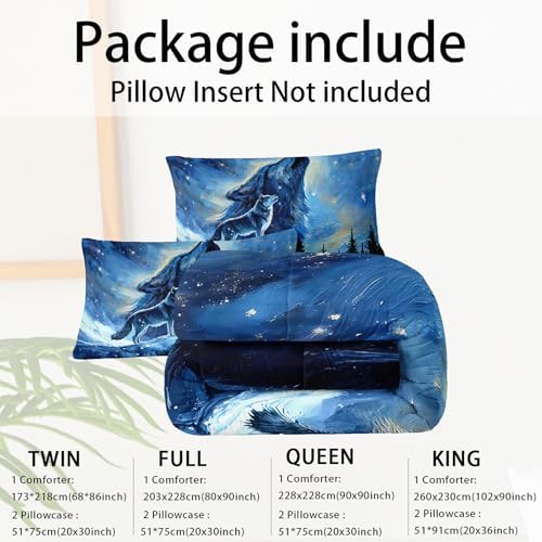 Wolf Comforter Set King for Boys Girls,Howling Wolves Night Moon Comforter Mountain Forest Wolf Bed Set,Wild Animals Quilt Set for Adults Kids Bedroom Decor,All Seasons