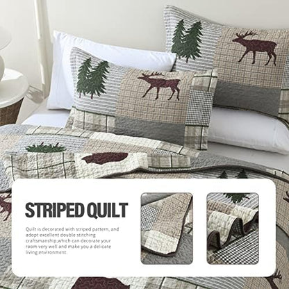 Y-PLWOMEN 100% Cotton Quilts Queen Size Farmhouse Plaid 3-Pieces Bedding