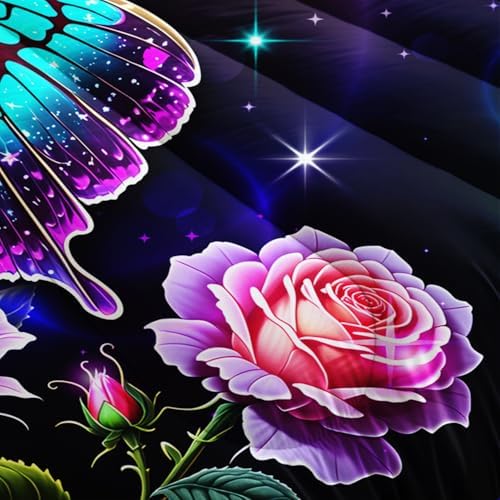 Butterfly Bedding Rustic Flower Comforter Set for Kids Girls Bedroom Decor, Gothic Skull Comforter Set Queen Size, Aesthetic Animal Theme Bedding Soft Lightweight with 2 Pillowcases
