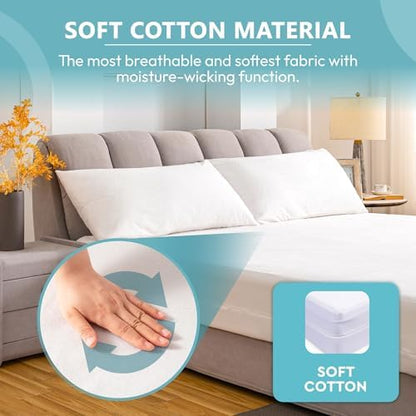 PlushDeluxe California King Premium Mattress Encasement - Zippered Waterproof, Bedbug Proof Design, 6-Sided Protection - Hypoallergenic Cotton Terry Fabric 12-15" Depth
