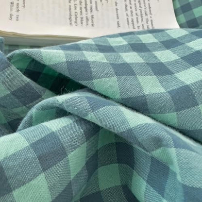 LifeTB Green Gingham Comforter Set Full Size Geometric Plaid Checkered Pattern Comforter Green Grid Plaid Printed Bedding Comforter Set with 2 Pillowcases Fluffy Soft Gingham Bedding Set Breathable