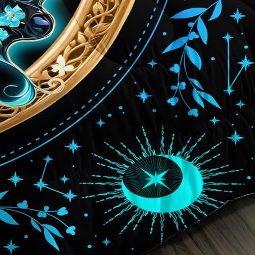 Butterfly Comforter Boho Bedding Sets Queen Size,Blue Gold Sun and Moon Printed Comforter Bedding Sets for Kids Teens Girls Room Decor,Aesthetics Butterfly Comforter Sets with 2 Pillowcases.