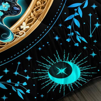 Butterfly Comforter Boho Bedding Sets Queen Size,Blue Gold Sun and Moon Printed Comforter Bedding Sets for Kids Teens Girls Room Decor,Aesthetics Butterfly Comforter Sets with 2 Pillowcases.