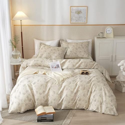 LifeTB Vintage Boho Floral Comforter Set Queen Soft Fluffy Beige Floral Bedding Comforter Set 1 Queen Comforter with 2 Pillowcases Garden Style Vintage Flower Botanical Comforter Set for All Seasons