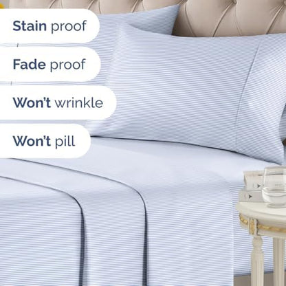 Queen 4 Piece Striped Sheet Set - Breathable & Cooling - Cloud Stripes