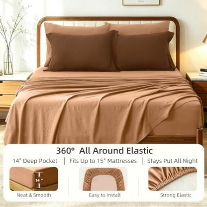 Prewashed King Size Comforter Set 7 Pieces, Terracotta Bed Set