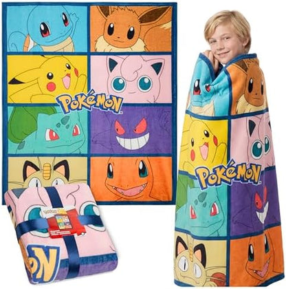 Pokemon Soft Fleece Bed Blanket, Warm Bed Throw 51 x 59 inches for Sofa Bedroom Accessories, Anime Gifts for Kids Teens