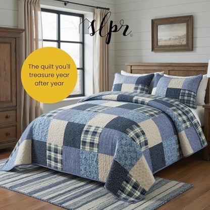SLPR - Blue Symphony Cotton Quilt Set, Patchwork Bedding, Twin with 1 Sham