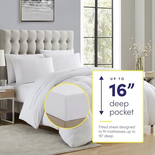 California King Comforter Set - Soft & Breathable 7-Piece Bedding Collection - 1 Comforter, 1 Fitted Sheet, 1 Flat, 4 Pillowcases - Deep Pocket - Premium Quality - Ideal for All Seasons, White