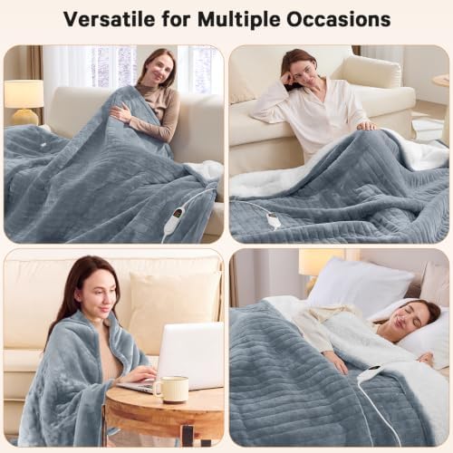 Heated Electric Blanket Twin, Heating Blanket, 62" x 84", Ivory Gray