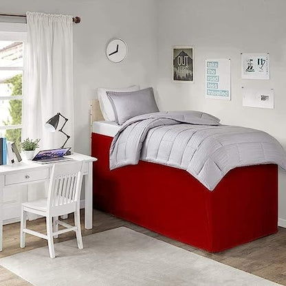 Pleated College Dorm Bed Skirt Luxury Microfiber, Twin XL (39x80) with Split Corners, 42" Long Drop, Hotel-Quality 1800 Ultra-Soft Dust Ruffle, Burgundy