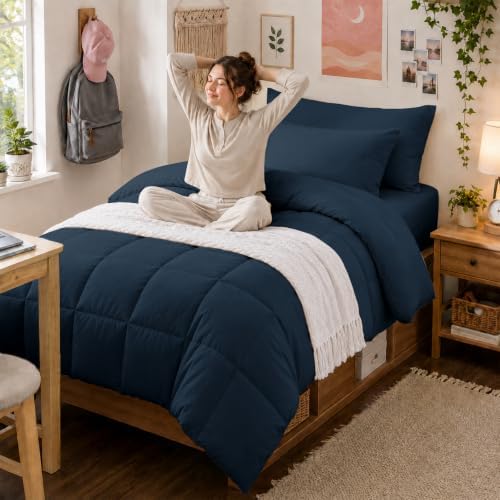 Anluoer Twin Comforter Set, 5 Piece Bed in a Bag Twin Bedding Sets