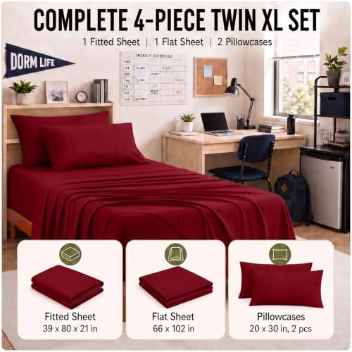 CozyLux Twin XL Sheet Set 4-Piece, 21-Inch Deep Pocket, Soft Brushed Feel
