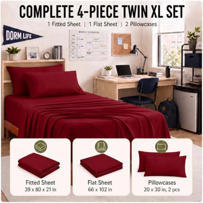 CozyLux Twin XL Sheet Set 4-Piece, 21-Inch Deep Pocket, Soft Brushed Feel