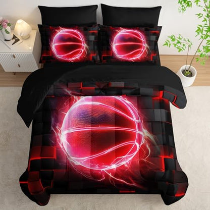 HOSIMA Teen 7Pcs Basketball Full Comforter Set with Sheets Sports Bedding.