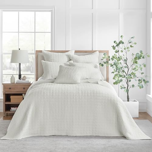 Levtex Home Mills Waffle Twin Bedspread Set (84x104in) with 1 Pillow Sham (26x20in) - Cream - Cotton Waffle Twin Size Bedspread Set - Lightweight, Soft, Pre-Washed