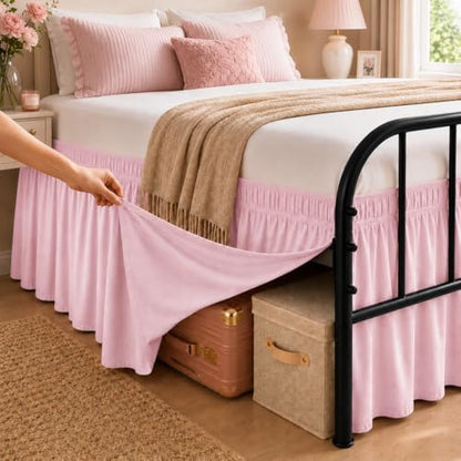 RIMELA Bed Skirt with Split Corners, Full, 15 Inch Drop, Dusty Pink