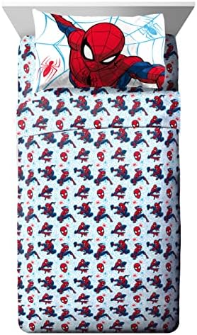 Marvel Spiderman Twin Comforter Set 5 Piece Kids Bedding for Boys, Blue