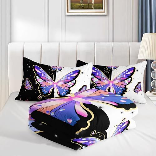 Butterfly King Comforter Set for Girls Kids with 2 Pillowcases.