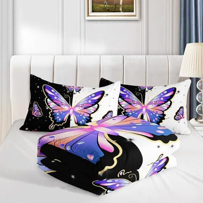 Butterfly King Comforter Set for Girls Kids with 2 Pillowcases.