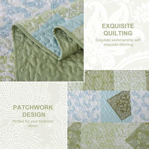 Mybedsoul Boho Quilt King Size, Patchwork Bedding Set, Sage Green