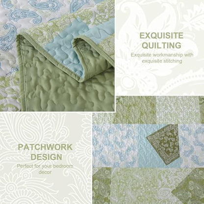 Mybedsoul Boho Quilt King Size, Patchwork Bedding Set, Sage Green
