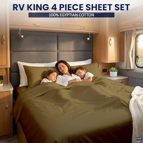 Cottingon 4 Piece RV King Sheets Fits 15" Deep, Egyptian Cotton, Taupe