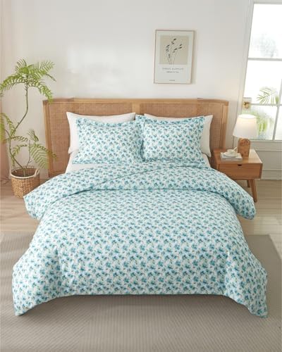 Duvet Cover King Size - Soft Floral Duvet Cover - 3 Piece - Blue Peony