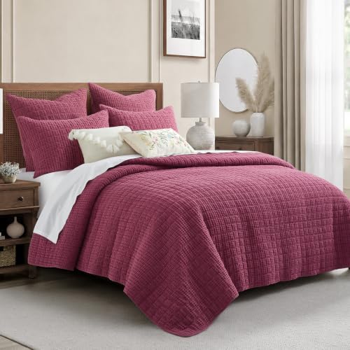 Levtex Home Mills Waffle King/Cal King Quilt Set (106x92in) with 2 Pillow Shams (36x20in) - Cabernet - 100% Cotton King Size Quilt Bedding Set - Lightweight, Soft, Pre-Washed