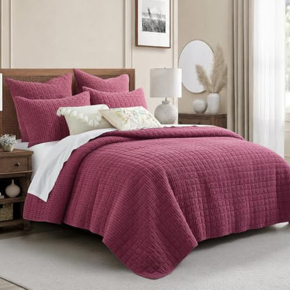 Levtex Home Mills Waffle King/Cal King Quilt Set (106x92in) with 2 Pillow Shams (36x20in) - Cabernet - 100% Cotton King Size Quilt Bedding Set - Lightweight, Soft, Pre-Washed