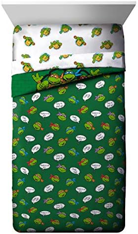 Jay Franco Nickelodeon Teenage Mutant Ninja Turtles Green Bricks 4 Piece Toddler Bed Set - Includes Reversible Comforter & Sheet Set Bedding - Super Soft Fade Resistant Microfiber