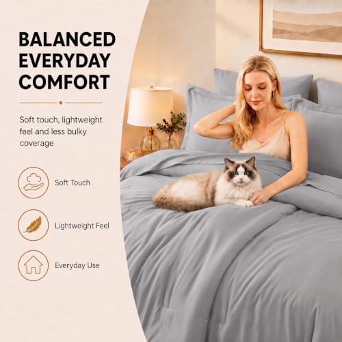 CozyLux Queen Comforter Set French Grey, 7 Pieces Bed in a Bag