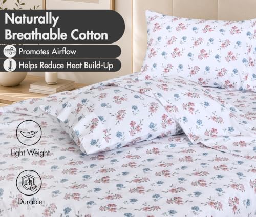 ZOYER 100% Cotton Sheets – Twin XL Size Percale Bedding, Cooling & Breathable, Durable with a Crisp, Soft & Comfortable Feel, 16" Deep Pocket, 3-Piece Set, Flora Rhapsody