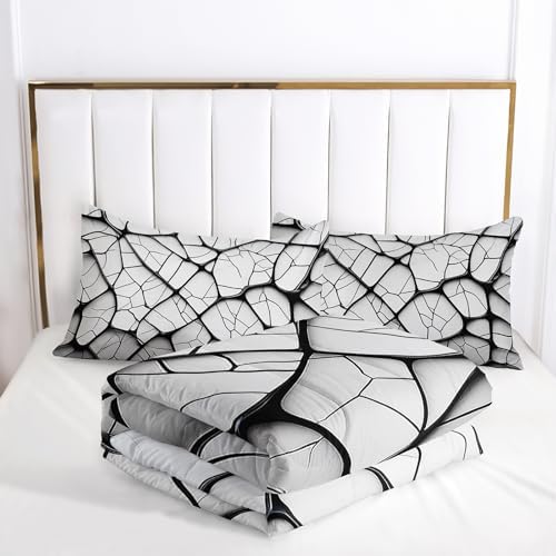 Black and White Modern Art Striped Comforter Set King Size，Black and White Checkered Bedding Set King，with 1 Comforter with 2 Pillow Case，Modern Art Bedroom Decor