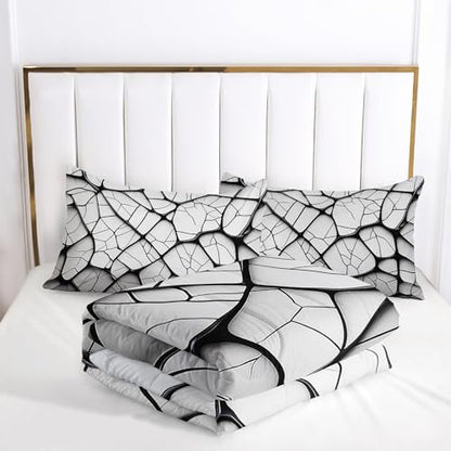 Black and White Modern Art Striped Comforter Set King Size，Black and White Checkered Bedding Set King，with 1 Comforter with 2 Pillow Case，Modern Art Bedroom Decor