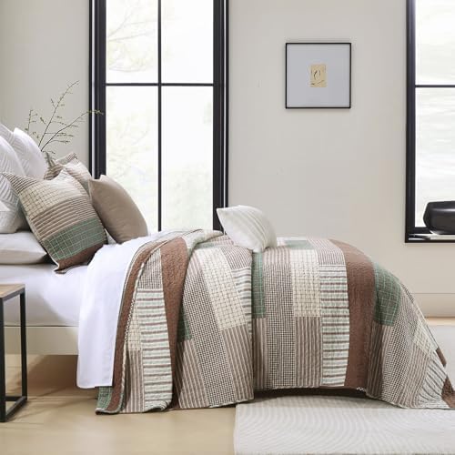 Y-PLWOMEN 100% Cotton Quilts Queen Size Farmhouse Striped 3-Pieces Bedding