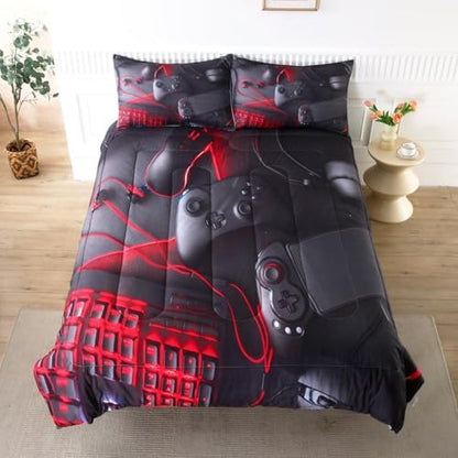 Gaming Comforter for Boys Teens,Game Bedding Sets Full,Kids Gamer Comforter Set,Video Game Bedroom Bed Set Controller Duvet All Season 3 Piece