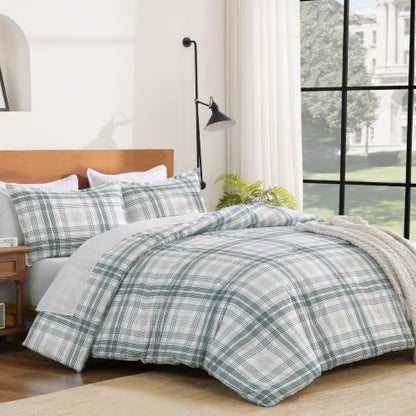 Andency Blue Plaid Comforter Set Twin, Gingham Checkered Grid Bedding Set