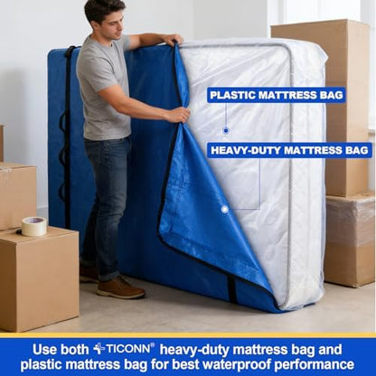 TICONN 1PK Plastic Mattress Bags for Moving, Waterproof Mattress Cover