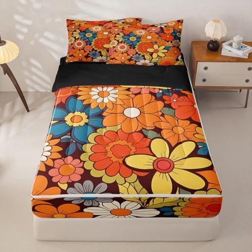 Feelyou Floral Groovy Hippie Comforter Set Queen Size Kids Boys Girls