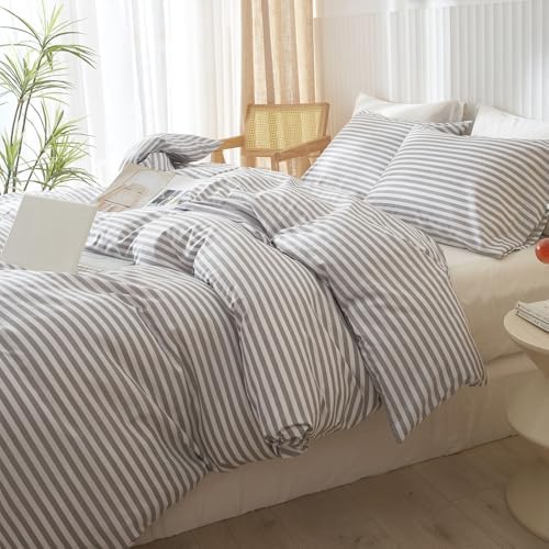 Striped Comforter Set Twin XL Size Grey White Stripes Pattern Comforter Fluffy Bed Set for Men Boys 3 Pieces Lightweight Bedding Comforter Set for All Seasons Soft Fluffy Comforter with 2 Pillowcases