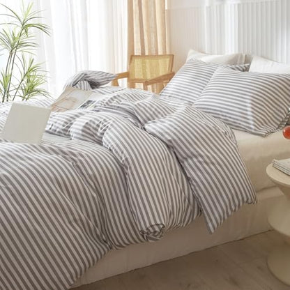 Striped Comforter Set Twin XL Size Grey White Stripes Pattern Comforter Fluffy Bed Set for Men Boys 3 Pieces Lightweight Bedding Comforter Set for All Seasons Soft Fluffy Comforter with 2 Pillowcases