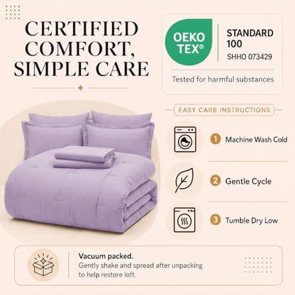 CozyLux Queen Comforter Set Lavender, 7 Pieces Bed in a Bag