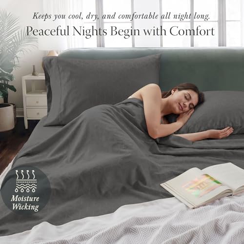 Threadmill Egyptian Cotton Sheets for King Size Bed | 100% Certified Egyptian Cotton King Bed Sheets Set | Snug Fit Elastic Deep Pocket King Sheets Soft, Breathable Damask Jacquard | Dark Grey