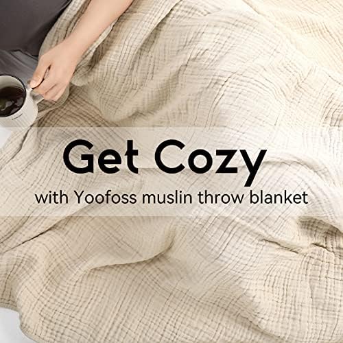 Yoofoss Muslin Blanket 100% Organic Cotton Throw Large 50" x 60" for Bed Couch Summer Gauze Blanket for Adults Lightweight and Breathable Apricot White