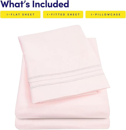1500 Supreme Collection Twin XL Sheet Sets Pale Pink - 3 Piece Bed Sheets and Pillowcase Set for Twin XL Mattress - Extra Soft, Elastic Corner Straps, Deep Pocket Sheets, Twin XL Pale Pink
