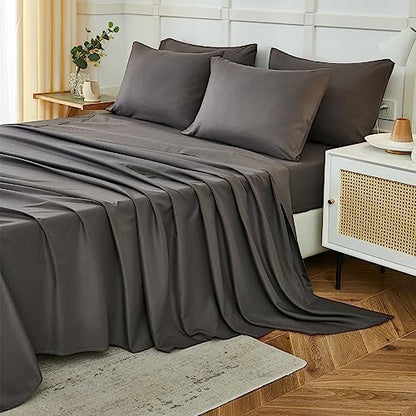 ILAVANDE King Size Sheets Set 6 Piece,Hotel Luxury Super Soft 1800 Series Microfiber Grey Bed Sheets King Set-Wrinkle Free & Breathable-14 Deep Pocket Sheets for King Size Bed(King,Neutral Grey)