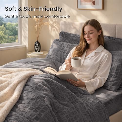 EXQ Home Waffle Comforter Set Twin Size, 2 Pieces Bed Set,Grey