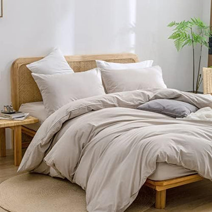 BESTOUCH Cotton Solid Duvet Cover Set Linen Feel Linen Grey Super King